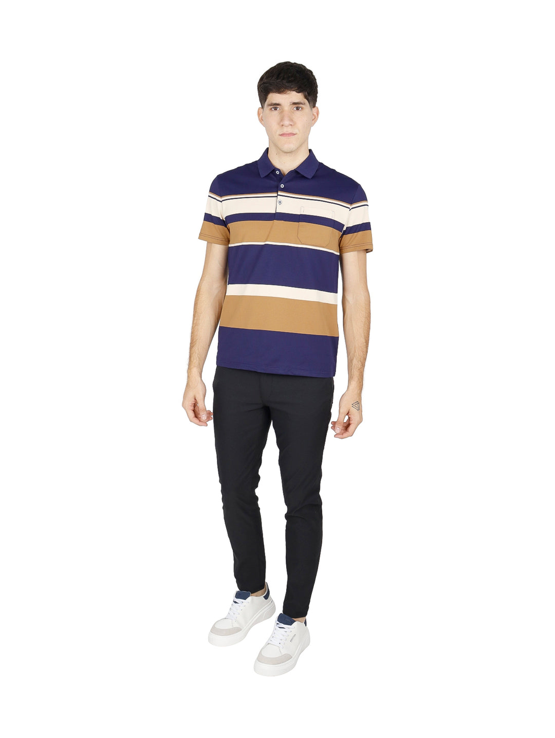 Playera Polo ATOK Color Block Azul y Beige para Hombre