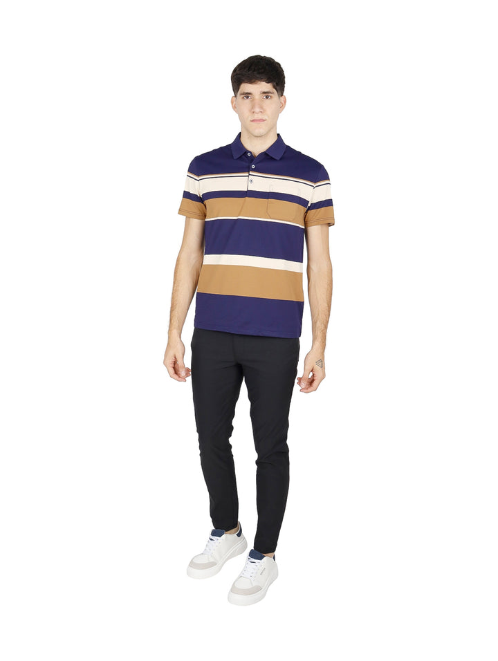 Playera Polo ATOK Color Block Azul y Beige para Hombre