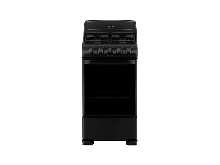 Estufa Mabe de 4 quemadores en color negro con horno integrado.