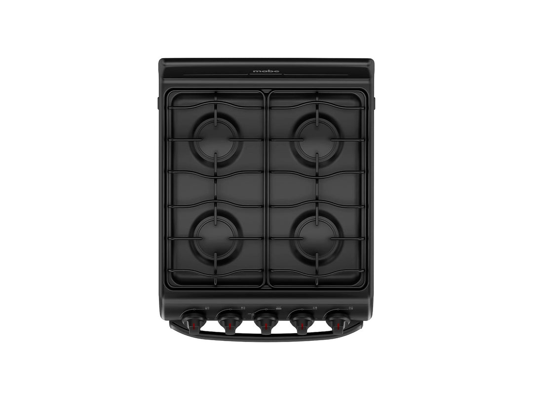 Estufa Mabe de 4 quemadores en color negro con horno integrado.