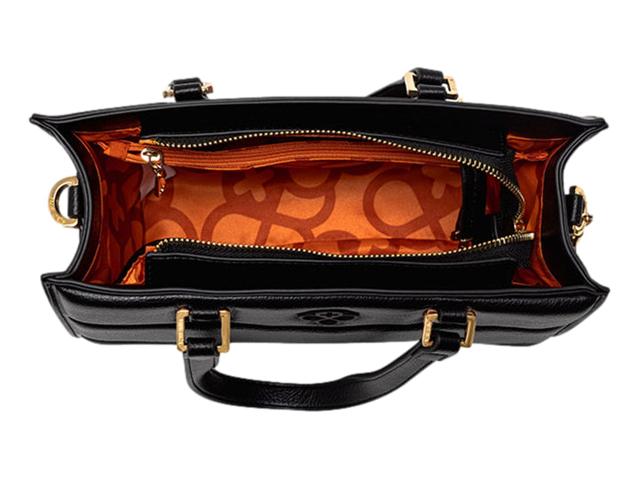 Bolsa negra de Jaime Ibiza con asas y detalles dorados, diseño rectangular y textura granulada.