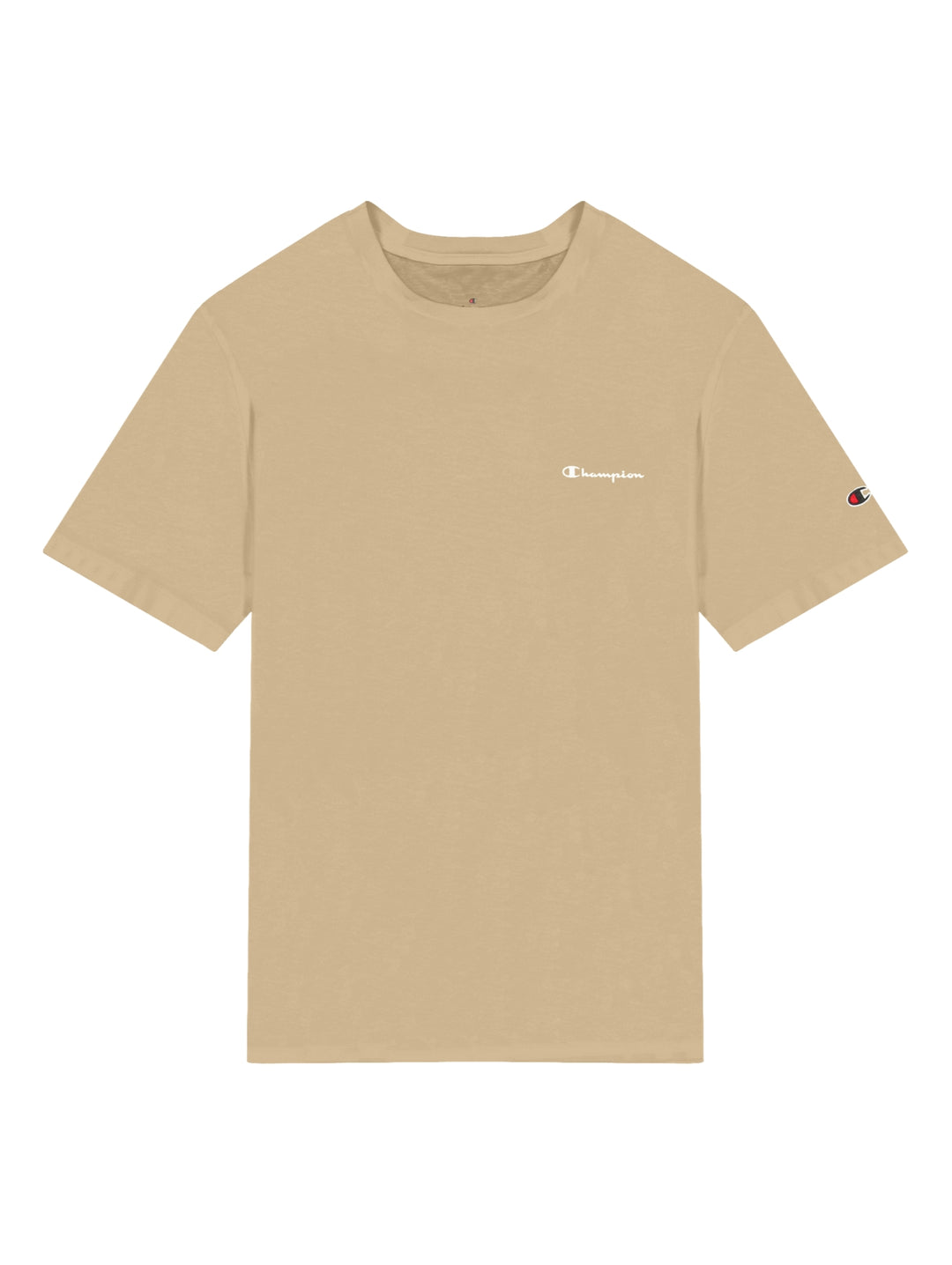 Camiseta de manga corta color khaki de la marca Champion con logotipo blanco en el pecho.