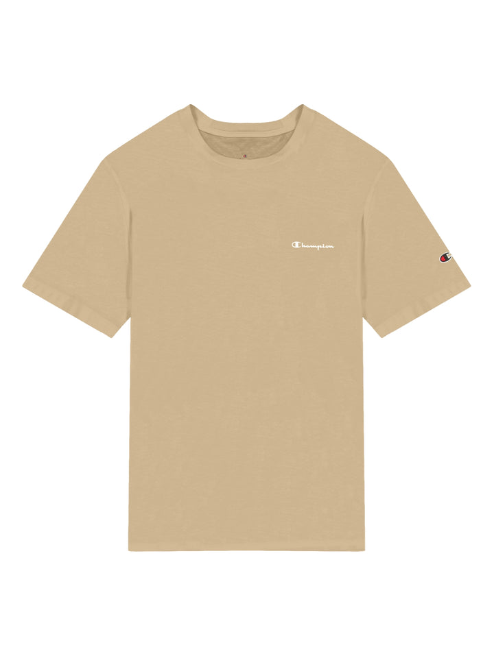 Camiseta de manga corta color khaki de la marca Champion con logotipo blanco en el pecho.