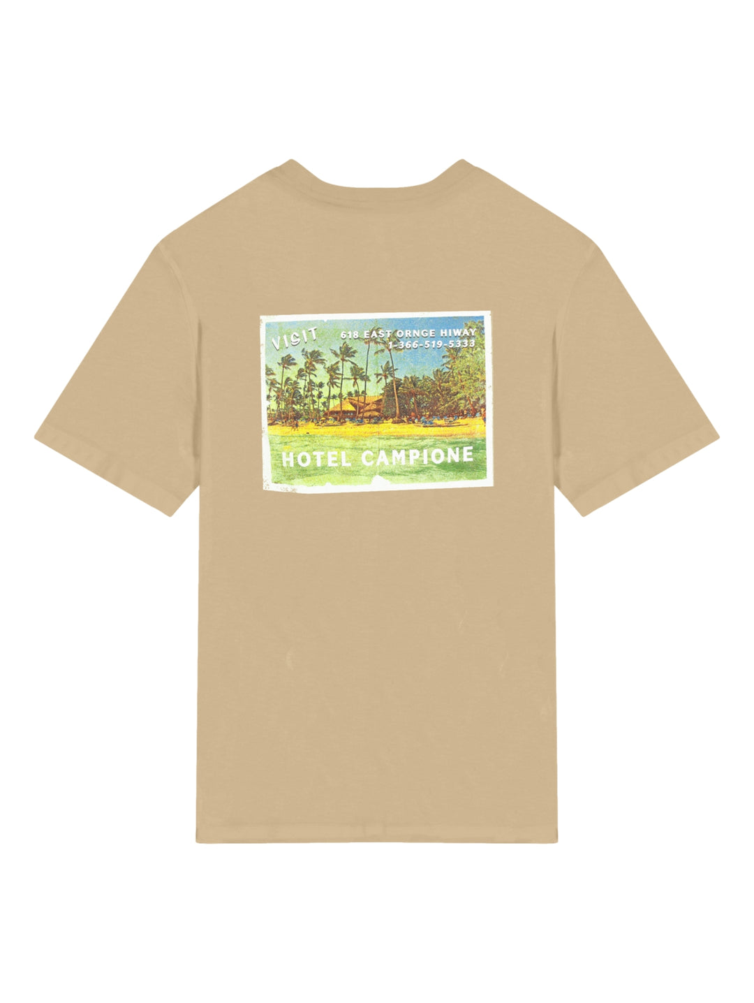 Camiseta de manga corta color khaki de la marca Champion con logotipo blanco en el pecho.