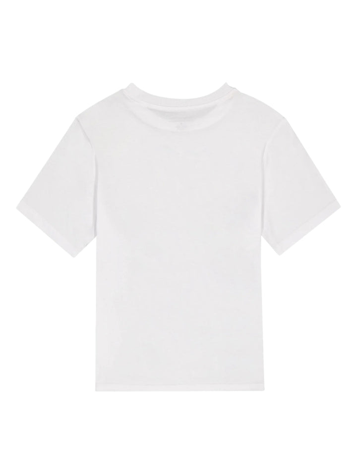 Camiseta blanca de manga corta con un diseño gráfico de catarina en el centro del pecho.