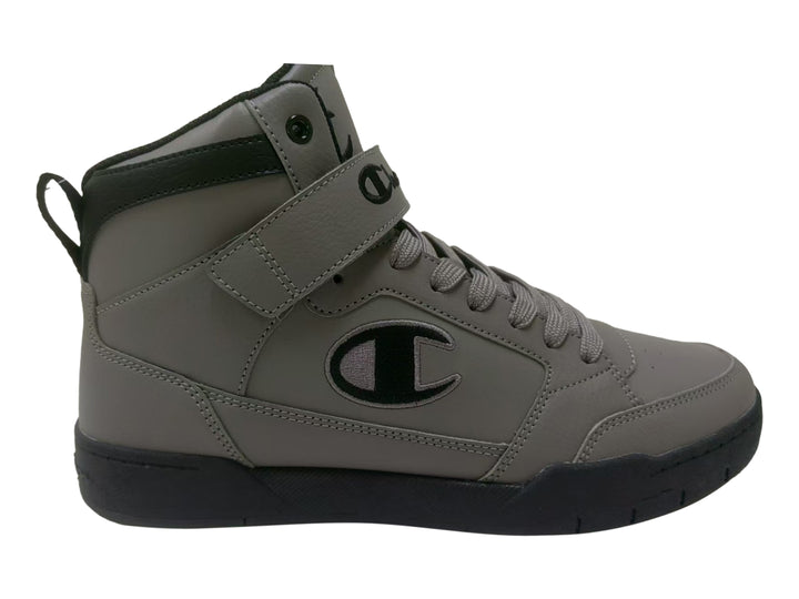 Tenis Champion Arena Power color gris con suela negra y correa ajustable para hombre.