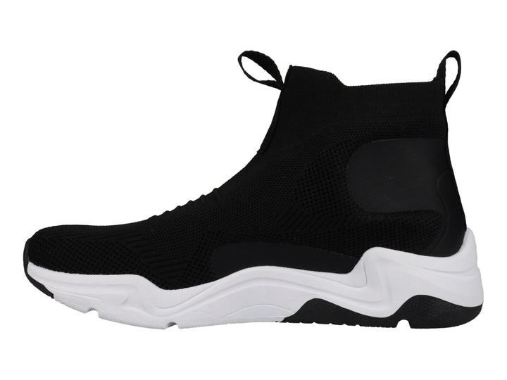 Tenis deportivos Champion color negro con suela blanca ancha y diseño tipo calcetín sin agujetas.