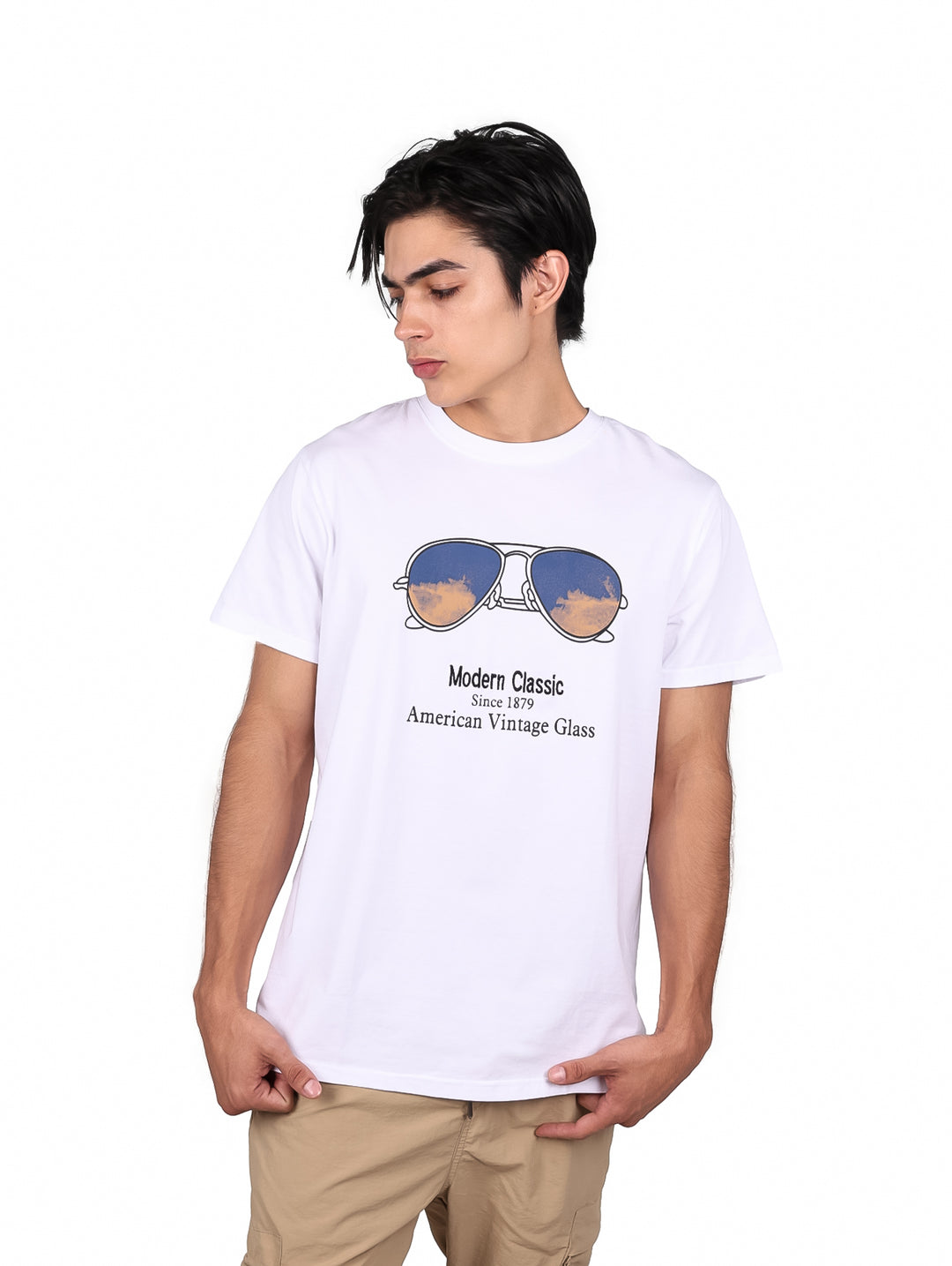 Playera NYD Jeans Blanca con Logo de Lentes para Hombre