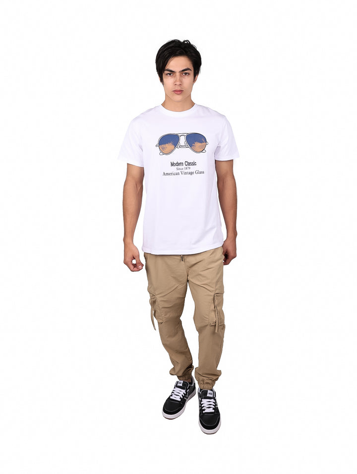Playera NYD Jeans Blanca con Logo de Lentes para Hombre