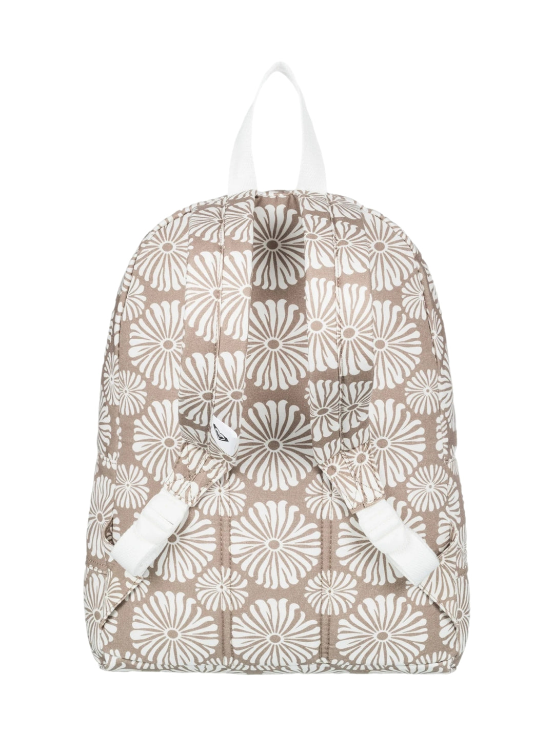 Mochila Roxy Sugar Baby de color beige con estampado floral blanco y asa superior.
