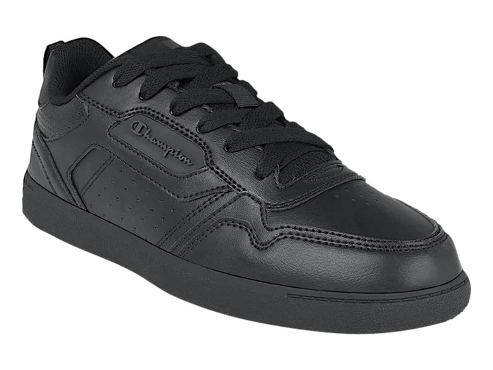 Tenis deportivos Champion color negro total con detalles perforados y suela plana para niños.