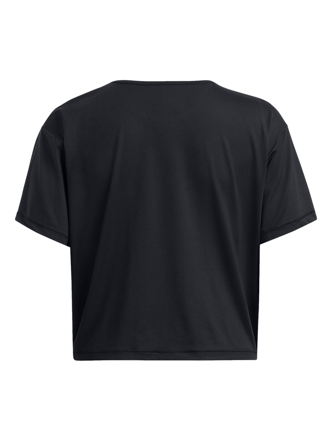 Mujer vistiendo una camiseta deportiva de manga corta color negro de la marca Under Armour.
