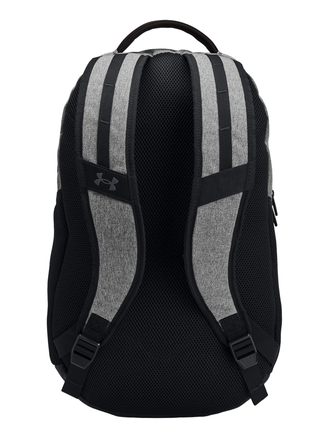 Mochila Under Armour Hustle 6.0 en color gris con detalles y logotipo en negro.