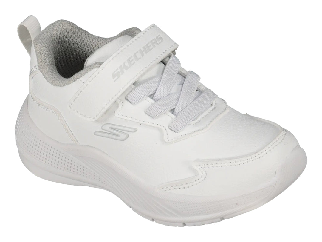 Tenis deportivos Skechers color blanco con cierre de velcro para Niño o Niña.