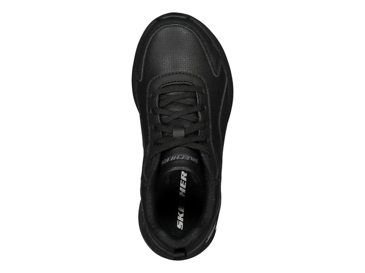 Tenis deportivos Skechers color negro con cámara de aire visible en el talón.