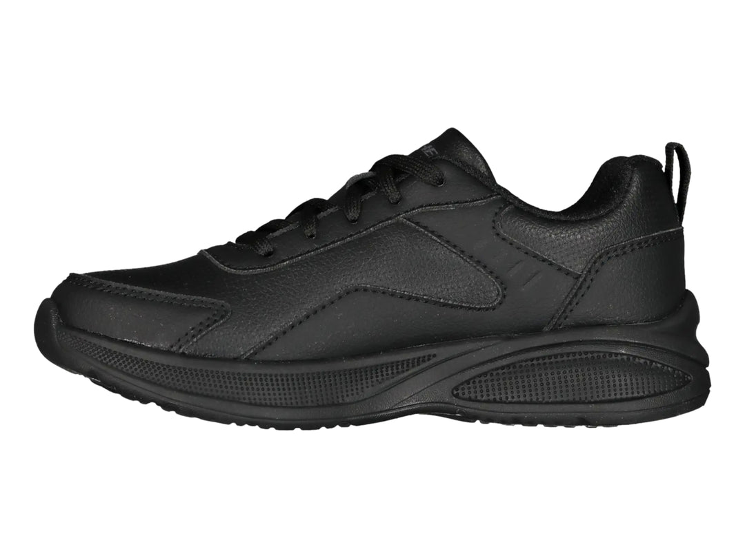Tenis deportivos Skechers color negro con cámara de aire visible en el talón.