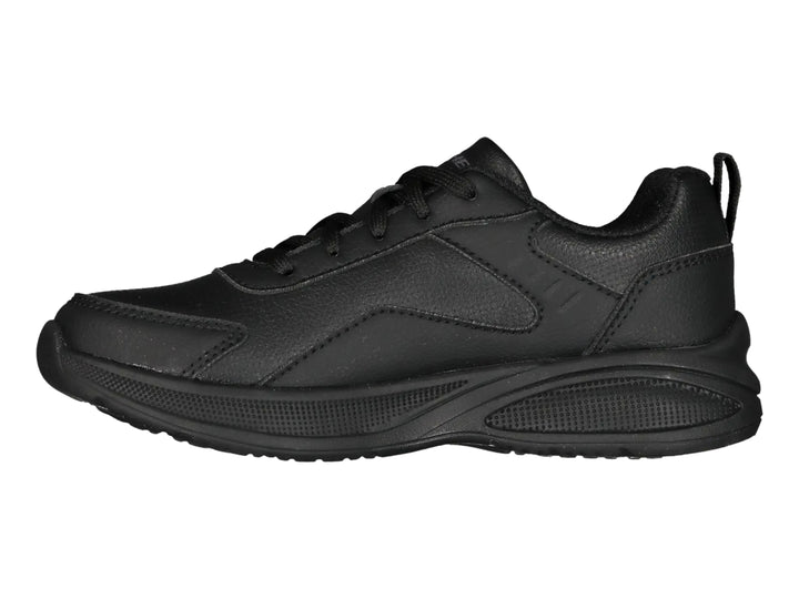 Tenis deportivos Skechers color negro con cámara de aire visible en el talón.