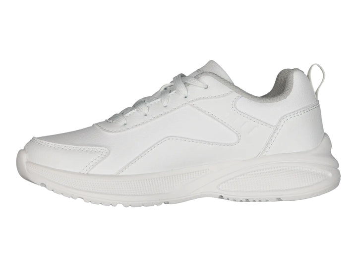 Tenis deportivos Skechers color blanco con cámara de aire visible en el talón.