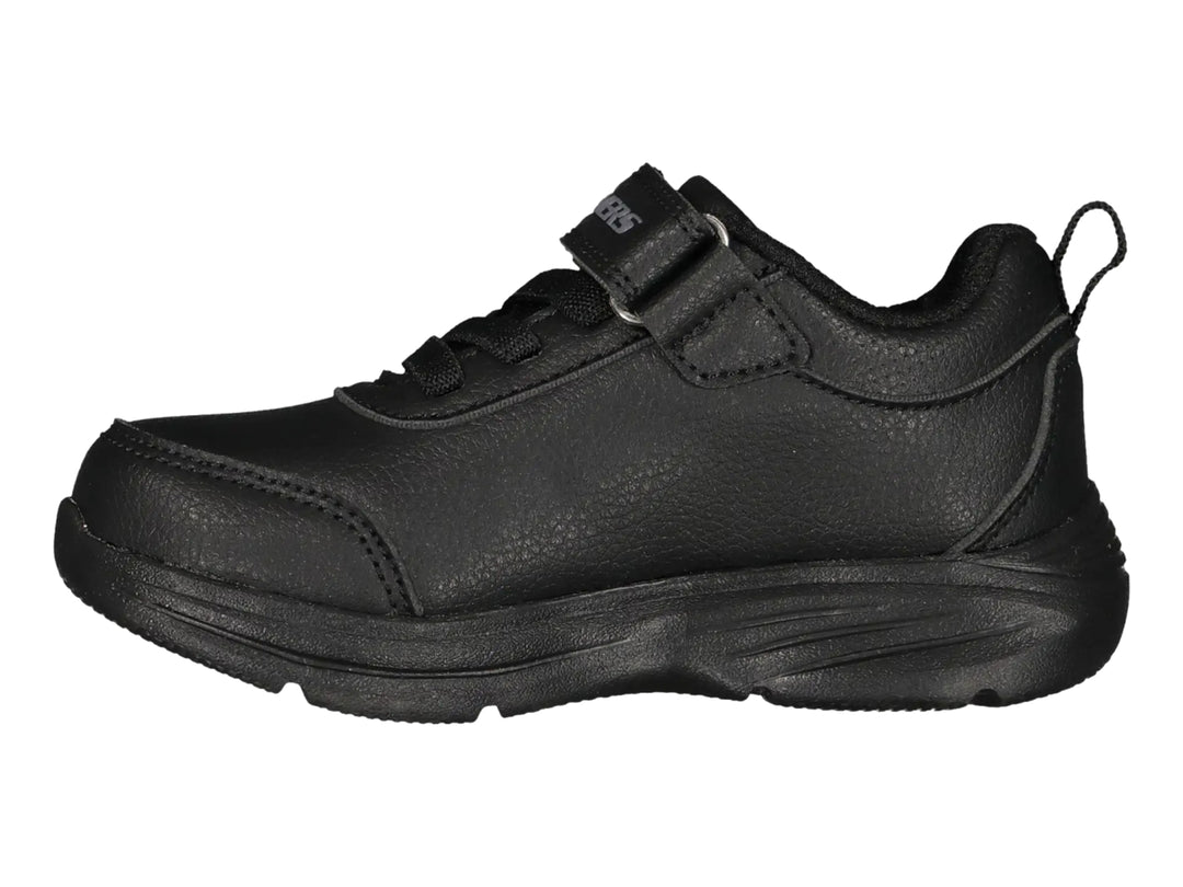 Tenis deportivos Skechers color negro con cierre de velcro y agujetas para niño.