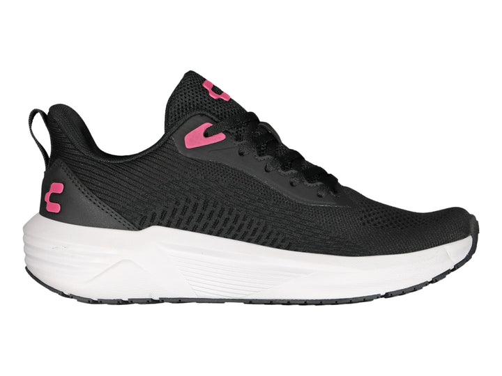 Tenis Charly color negro con suela blanca y detalles en rosa, estilo deportivo casual.