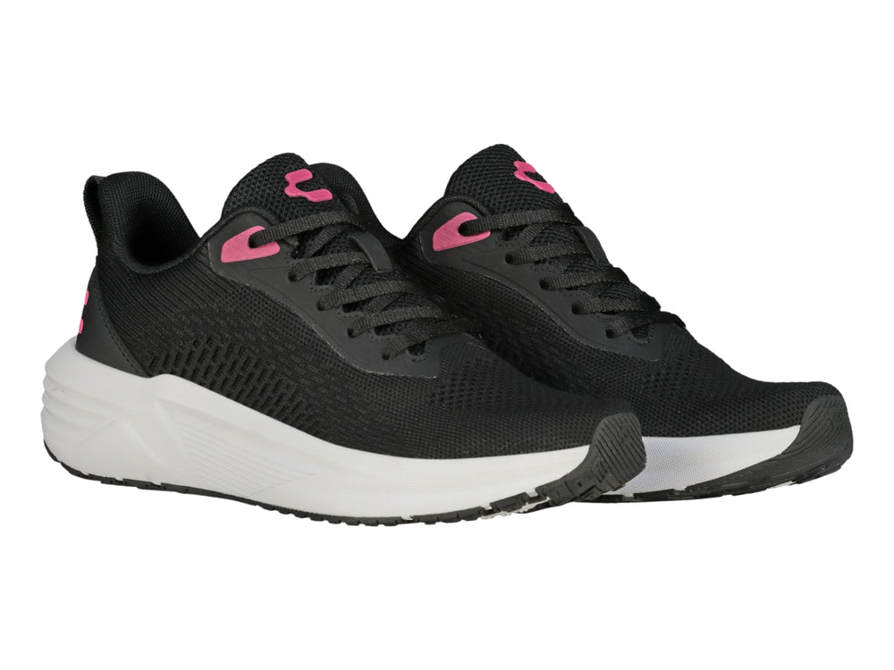 Tenis Charly color negro con suela blanca y detalles en rosa, estilo deportivo casual.