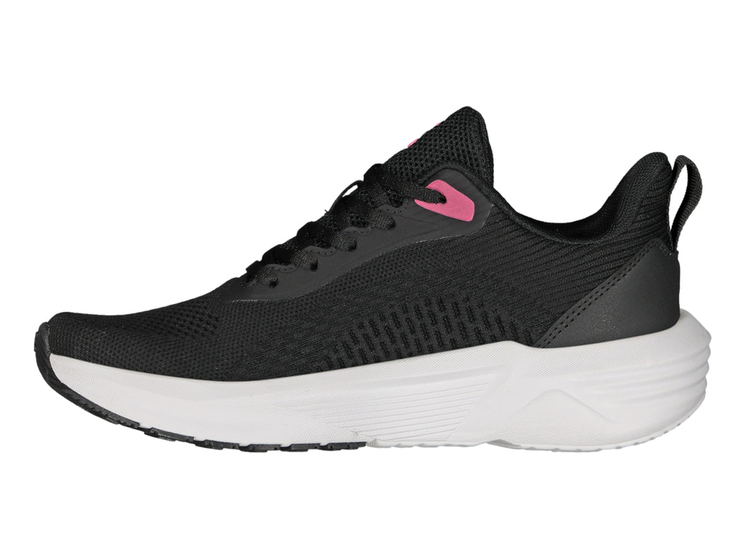 Tenis Charly color negro con suela blanca y detalles en rosa, estilo deportivo casual.