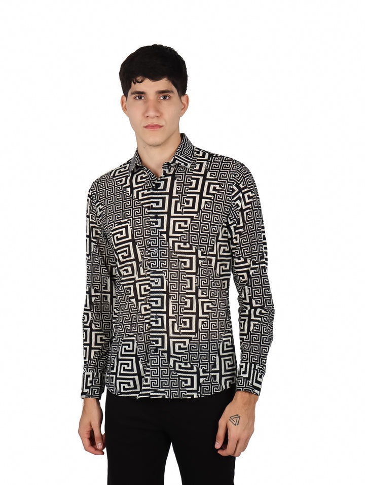 Camisa Barabas Estampada Negro y Blanco para Hombre