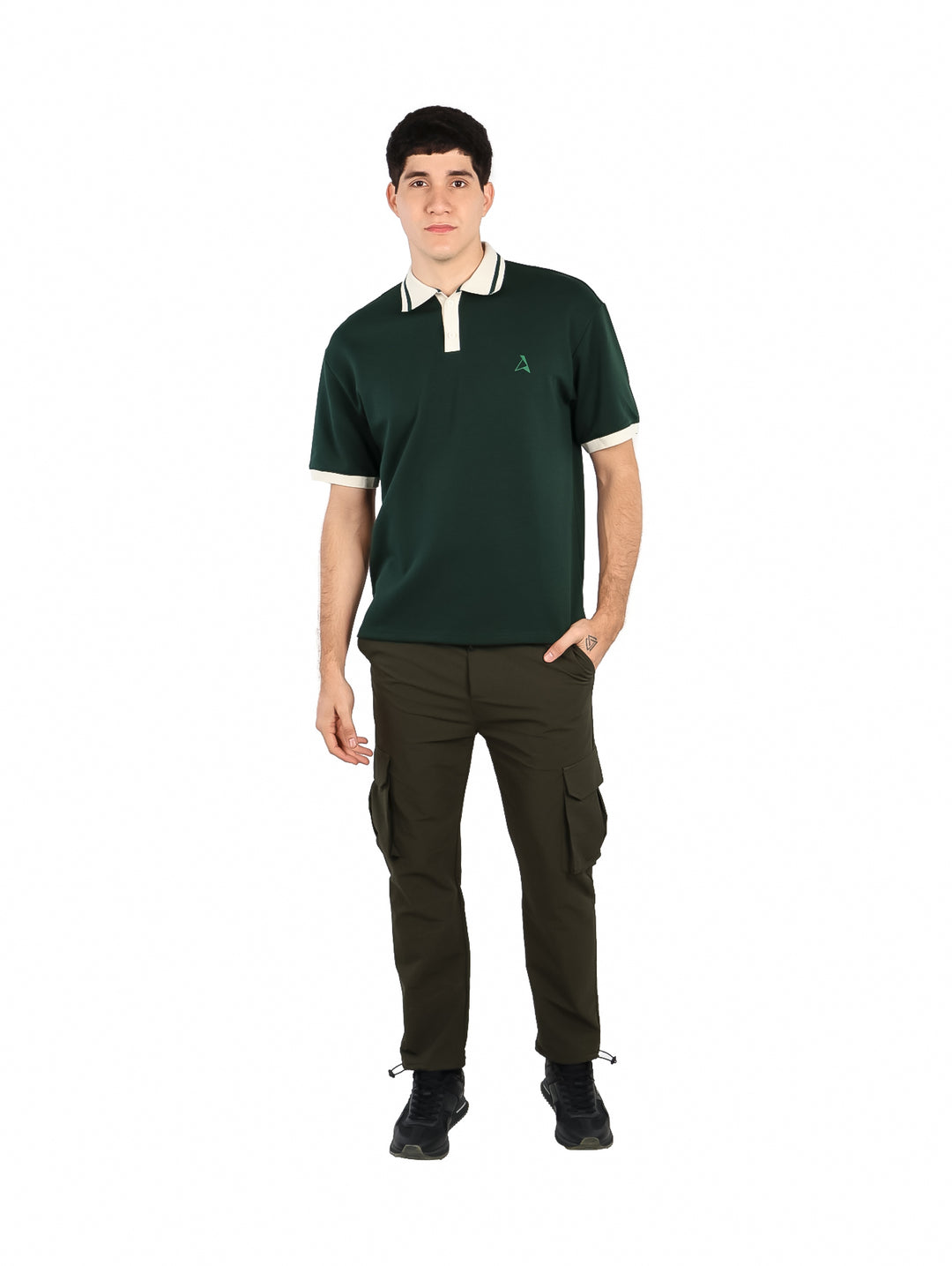 Playera Polo ATOK Verde y Beige para Hombre