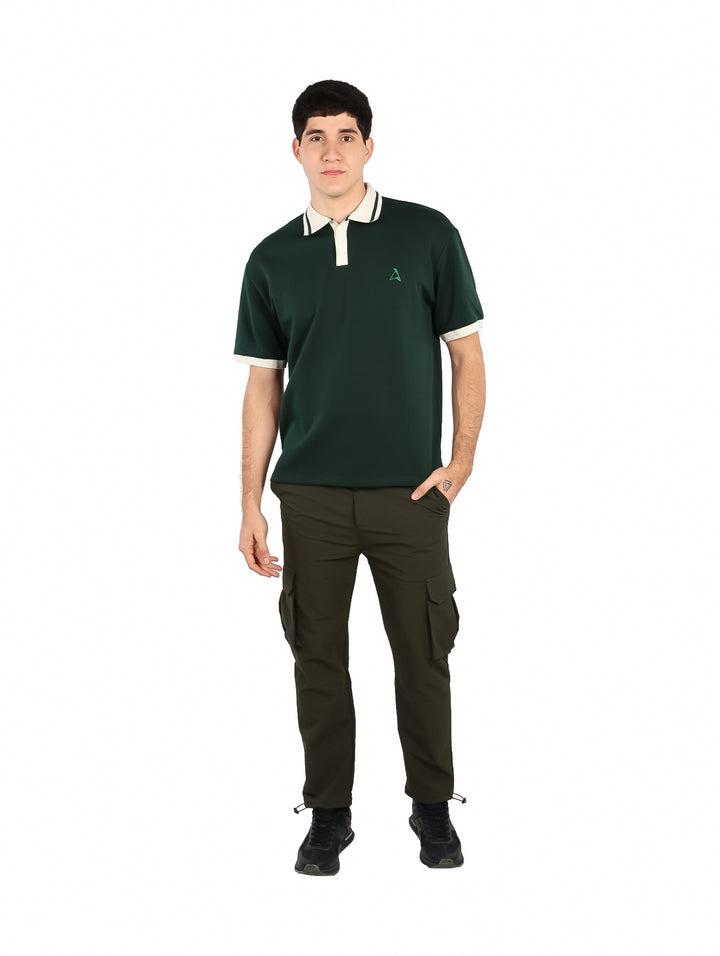 Playera Polo ATOK Verde y Beige para Hombre