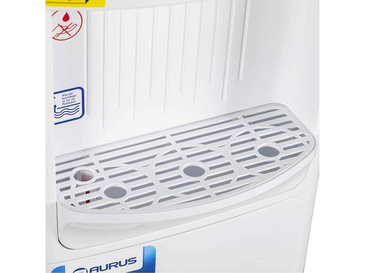 Enfriador de agua AURUS AWD21F de color blanco con diseño vertical y dispensador frontal.