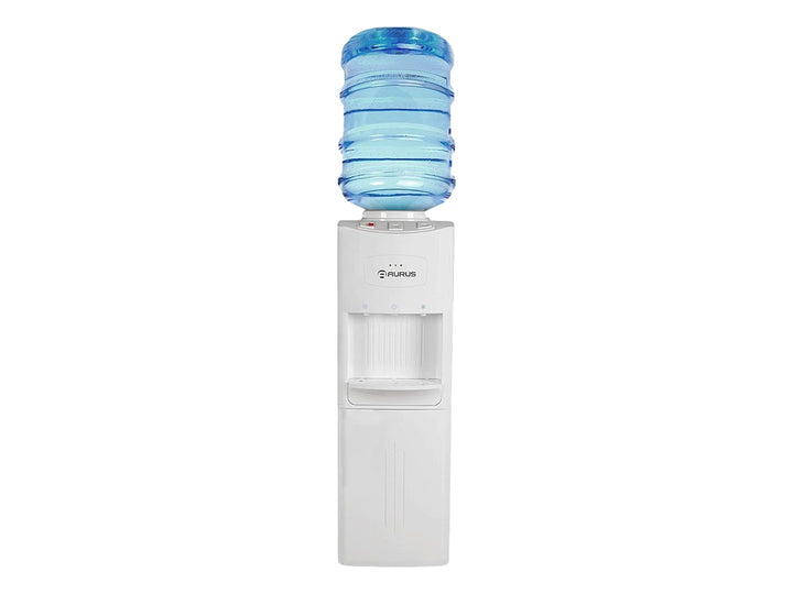 Enfriador de agua AURUS AWD21F de color blanco con diseño vertical y dispensador frontal.