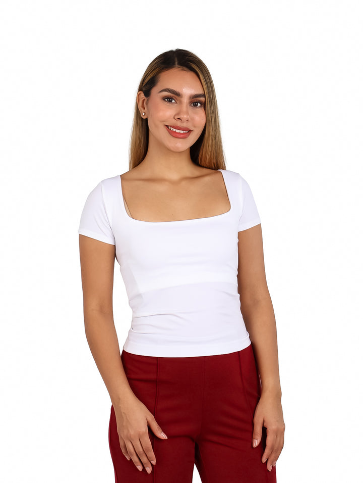 Blusa ATOK Escote Cuadrado Blanco para Mujer