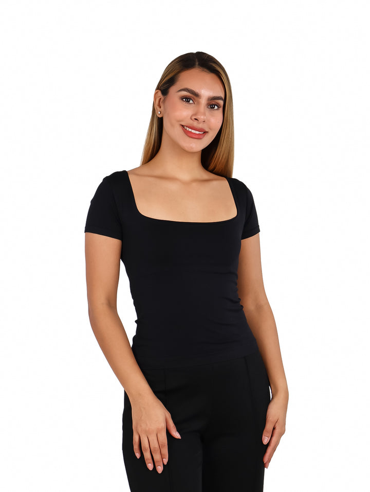 Blusa ATOK Escote Cuadrado Negro para Mujer