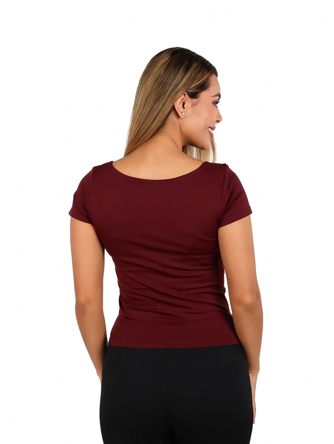 Blusa ATOK Escote Cuadrado Color Burgundy para Mujer