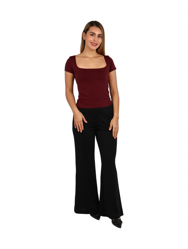 Blusa ATOK Escote Cuadrado Color Burgundy para Mujer