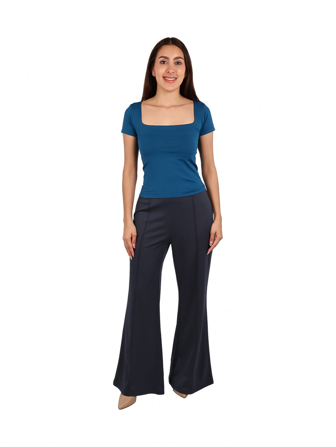 Blusa ATOK Escote Cuadrado Color Steel Blue para Mujer