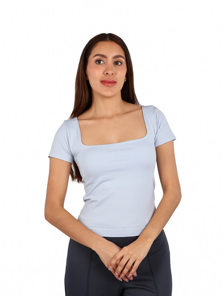 Blusa ATOK Escote Cuadrado Azul Claro para Mujer