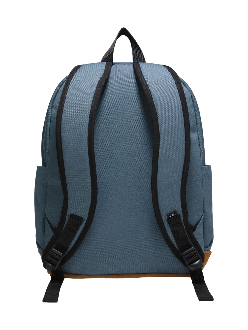 Mochila Vans Old Skool Sport en color azul tormenta con base café y logotipo frontal negro.