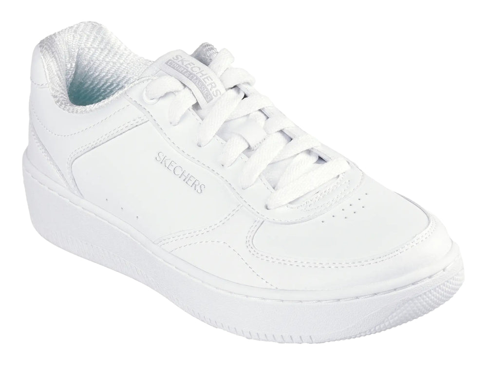 Tenis Skechers Sport Court 2.0 en color blanco, vista lateral.