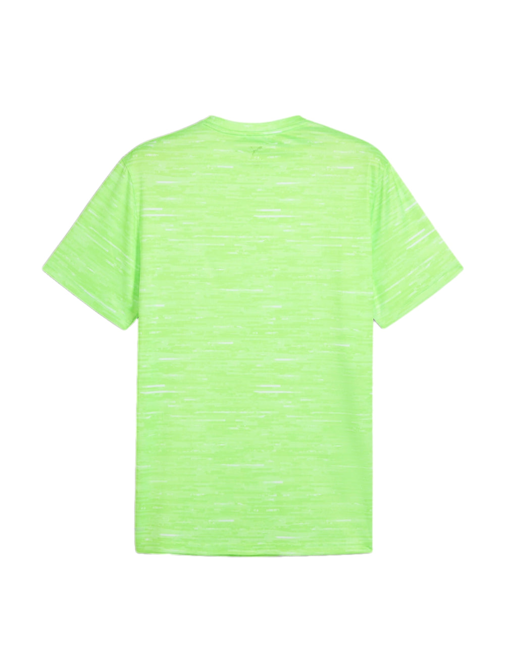 Camiseta deportiva PUMA color verde neón con efecto jaspeado y logo negro en el pecho.