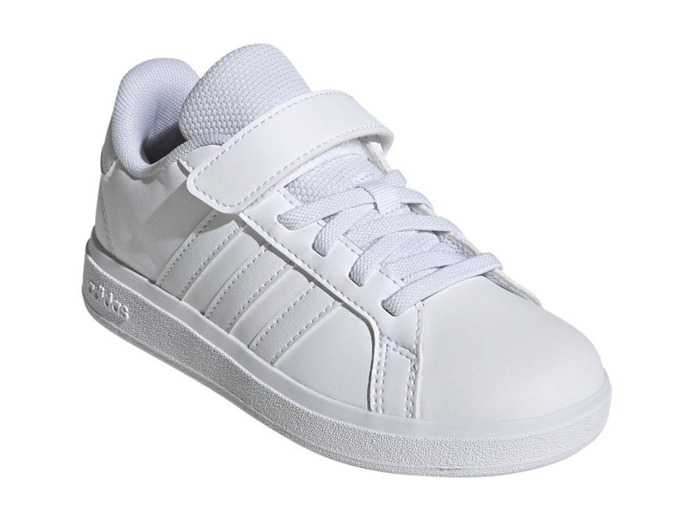 Tenis Adidas Grand Court 2.0 en color blanco con cierre de velcro y agujetas.
