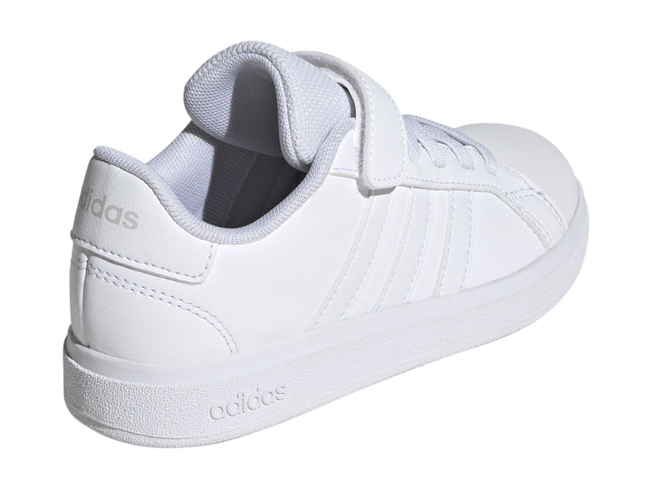 Tenis Adidas Grand Court 2.0 en color blanco con cierre de velcro y agujetas.