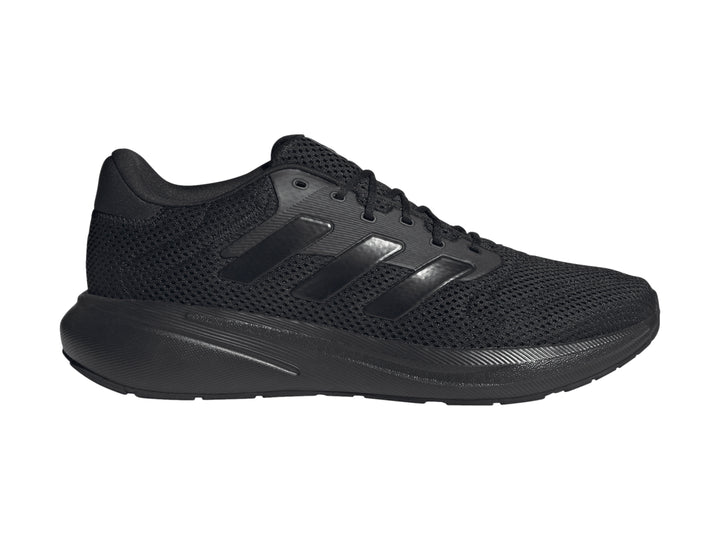 Tenis deportivos Adidas Response Runner en color negro total, vista lateral.