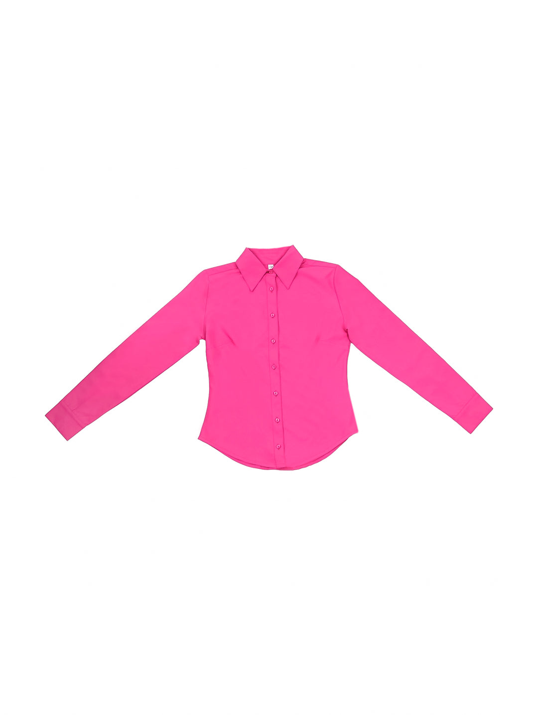 Blusa camisera ejecutiva de color fucsia con manga larga y cuello.