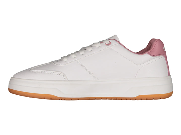 Tenis Charly blancos con detalles en rosa y suela color café, estilo casual deportivo.