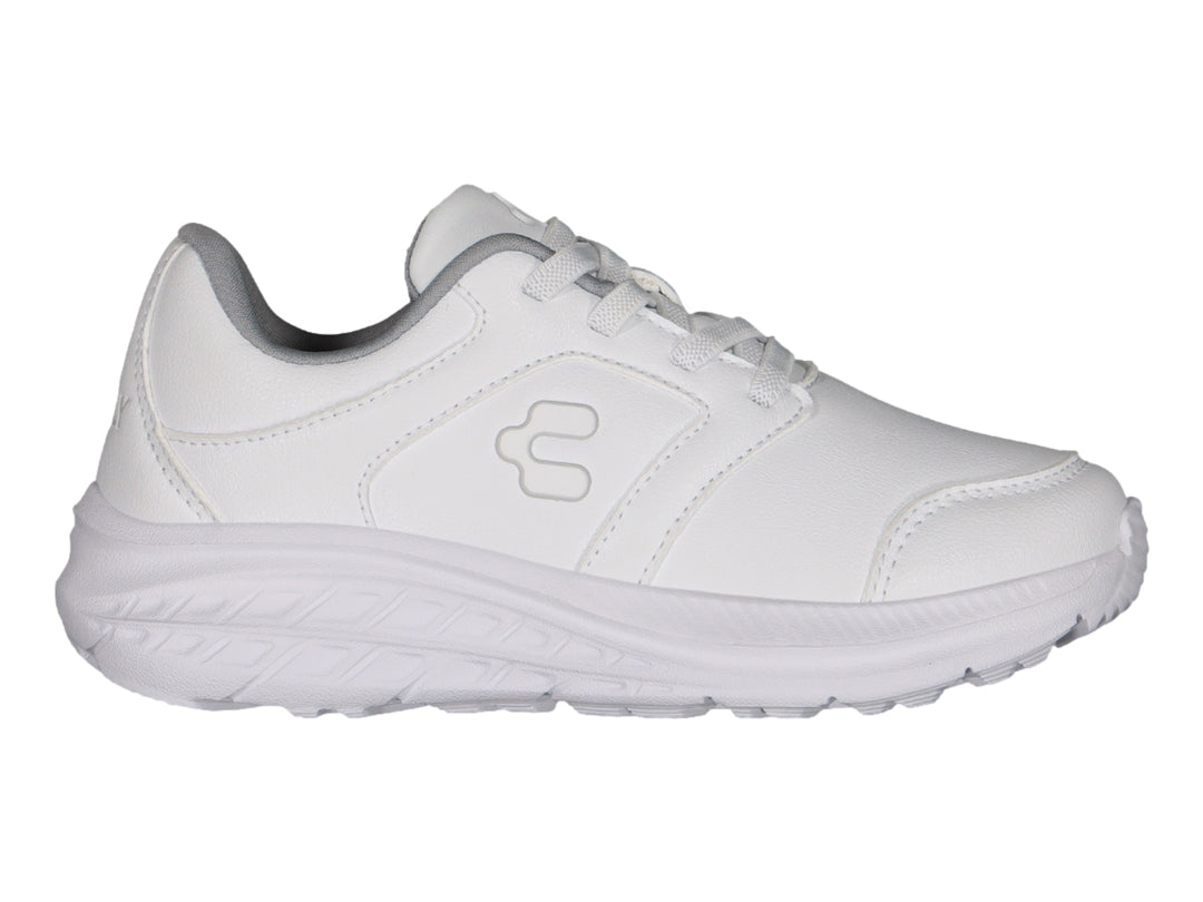 Tenis casuales Charly en color blanco con suela blanca y cordones.