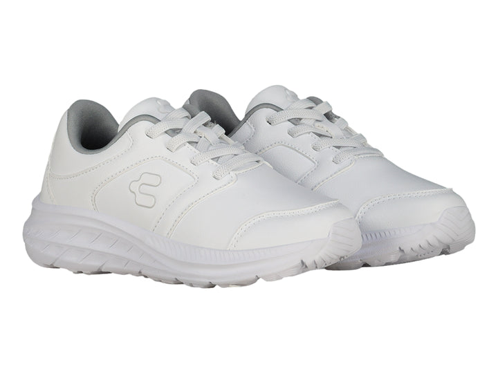 Tenis casuales Charly en color blanco con suela blanca y cordones.