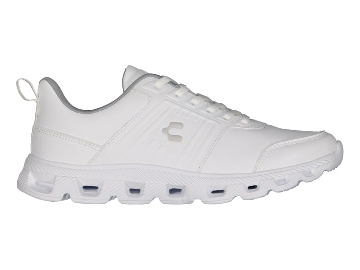 Tenis deportivos Charly de color blanco con suela gruesa y cordones.