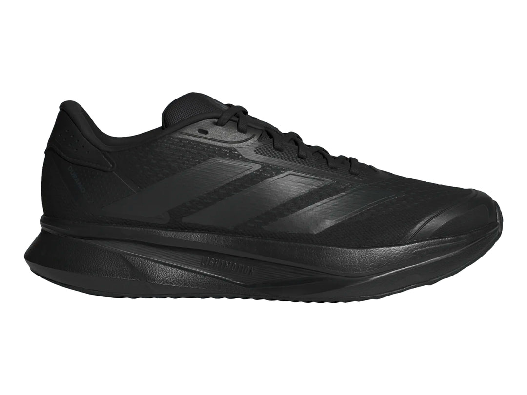 Tenis deportivos Adidas Duramo SL2 en color negro total, vista lateral sobre fondo blanco.
