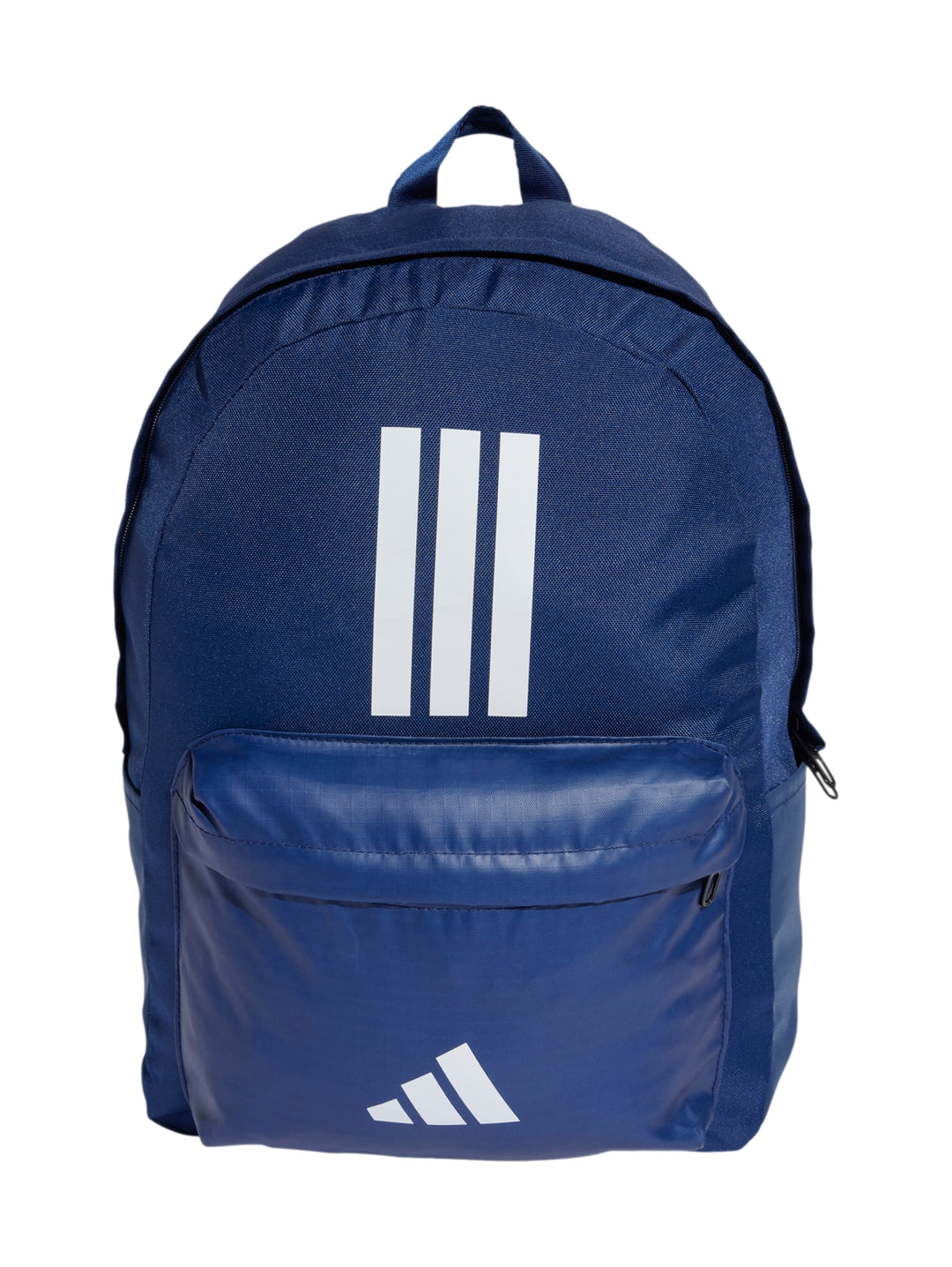 Mochila Adidas clásica color azul oscuro con rayas y logo blanco.